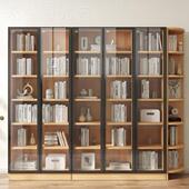 实木书柜架HGY组合客厅带玻容璃落地储书物柜简约展示柜大量门书