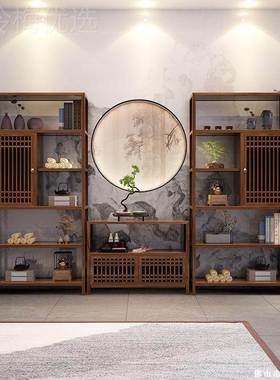 新中式IMF实博古架茶室多宝古董架展木示架架茶柜子古董办公室格