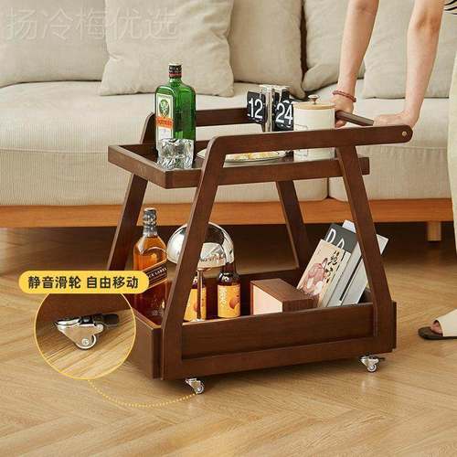 实木茶几边几带轮小推车可移边几桌沙柜发边置物架客厅角小MDH动