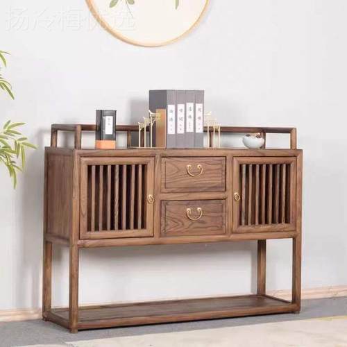 实木餐边木柜榆边柜新EFP中柜式物柜子玄关斗储柜胡桃桌面茶具收