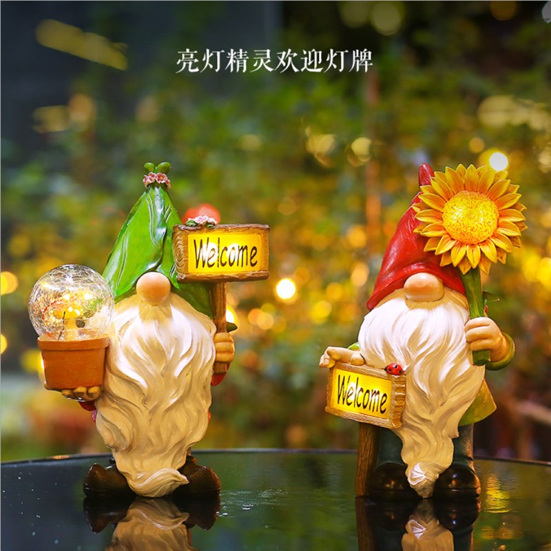 太阳能圣诞精灵灯户外庭院欢迎牌摆件花园阳台景观布置草坪装饰灯