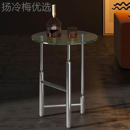 复古不锈钢茶发几1464轻昆奢圆形玻璃角几斯气球狗设师计小户型沙