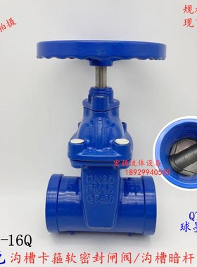 蓝色Z85X-16卡箍连接沟槽式暗杆弹性座封闸阀 软密封闸阀DN65-200