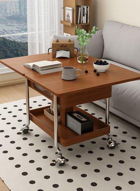 实木中古风小BXD推车家客台厅茶几可移动折叠阳台茶升用降沙桌发