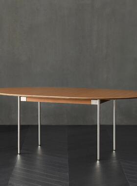 JOLOR进口中古系列英国JSR复古柚木面抽拉式可伸缩椭圆形实木餐桌