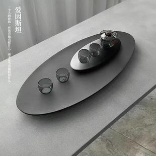 高端天然乌金石茶盘简约石头茶台现代轻奢茶海创意整块排水茶托