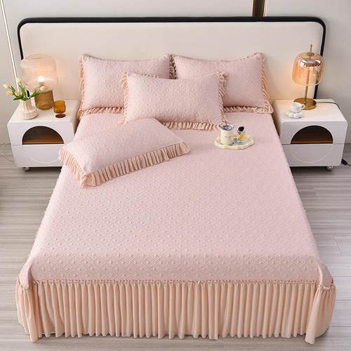 新款凉感冰豆豆花边凉席床裙冰丝席床单垫可机洗水洗空调凉席三件