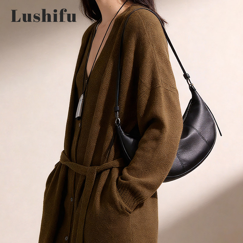 鹿师傅真皮牛角包单肩斜挎饺子包小众精致高级感头层牛皮女士包包,箱包皮具/热销女包/男包,牛角包,淘宝优惠券,粉丝福利购,淘宝优惠卷