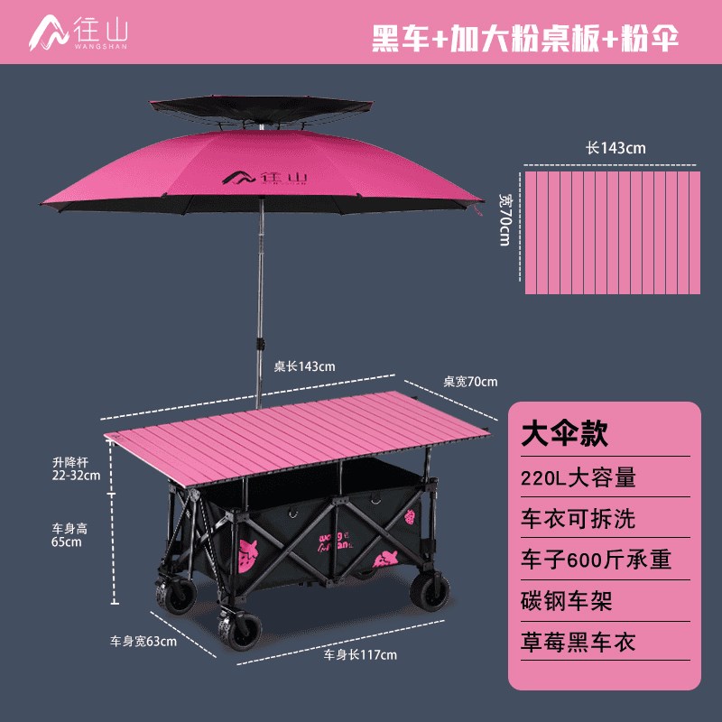 往山露营车加大摆摊车小推车折叠餐车遮阳夜市摆摊移动便捷式推车