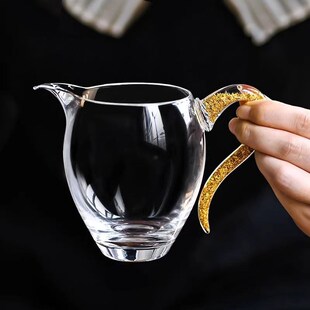 高透水晶公道杯透明耐热玻璃金箔公杯高端茶海分茶器功夫茶具