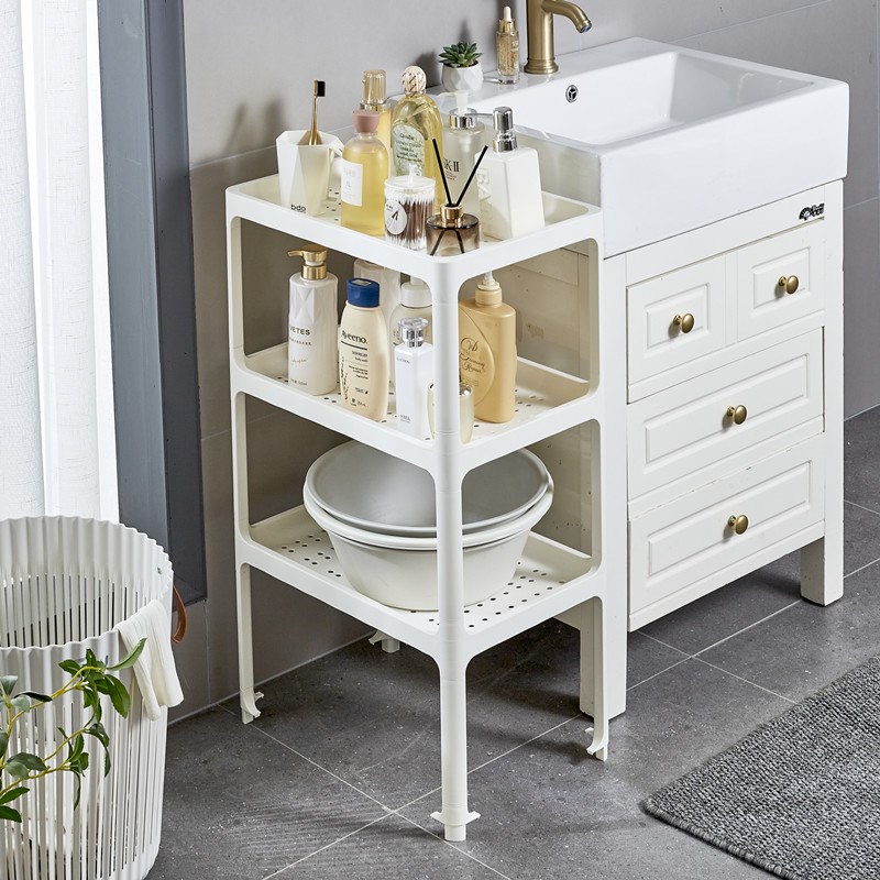 浴室塑料洗脸盆收纳架阳台洗衣机旁卫生间放桶盆置物架落地式带轮