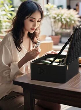 OBOX专业化妆包女2024新款带镜子带灯格子面美妆包可挂行李箱