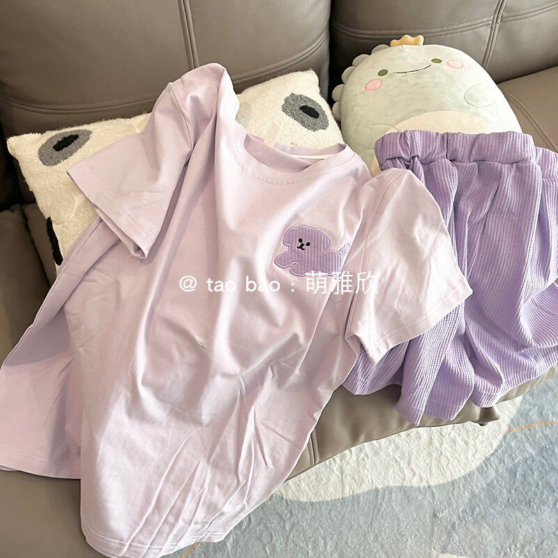 紫色小猫睡衣女款夏季纯棉短袖短裤套装薄款可爱奶乎乎夏天家居服,女士内衣/男士内衣/家居服,睡衣/家居服套装,淘宝优惠券,粉丝福利购,淘宝优惠卷