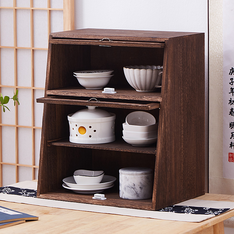 实木茶具茶杯置物架防尘带门化妆品收纳柜紫砂茶壶收纳展示柜茶柜