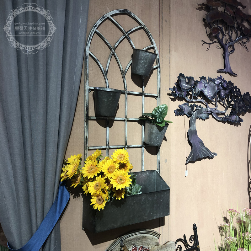 美式乡村复古铁艺假窗户欧式镜子壁挂窗镜墙饰餐厅户外民宿装饰