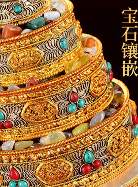 藏村尼泊尔手工掐丝曼扎盘中式桌面曼茶盘修盘曼达罗盘装饰摆件