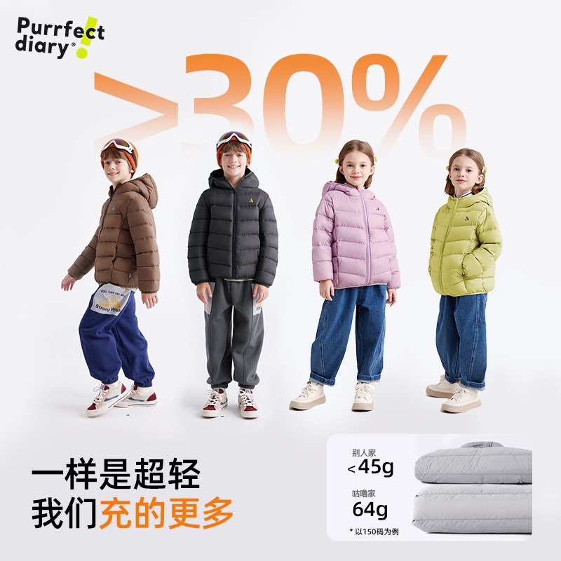 【抗湿绒】咕噜日记儿童轻薄羽绒服冬季新款男女童保暖连帽外套潮