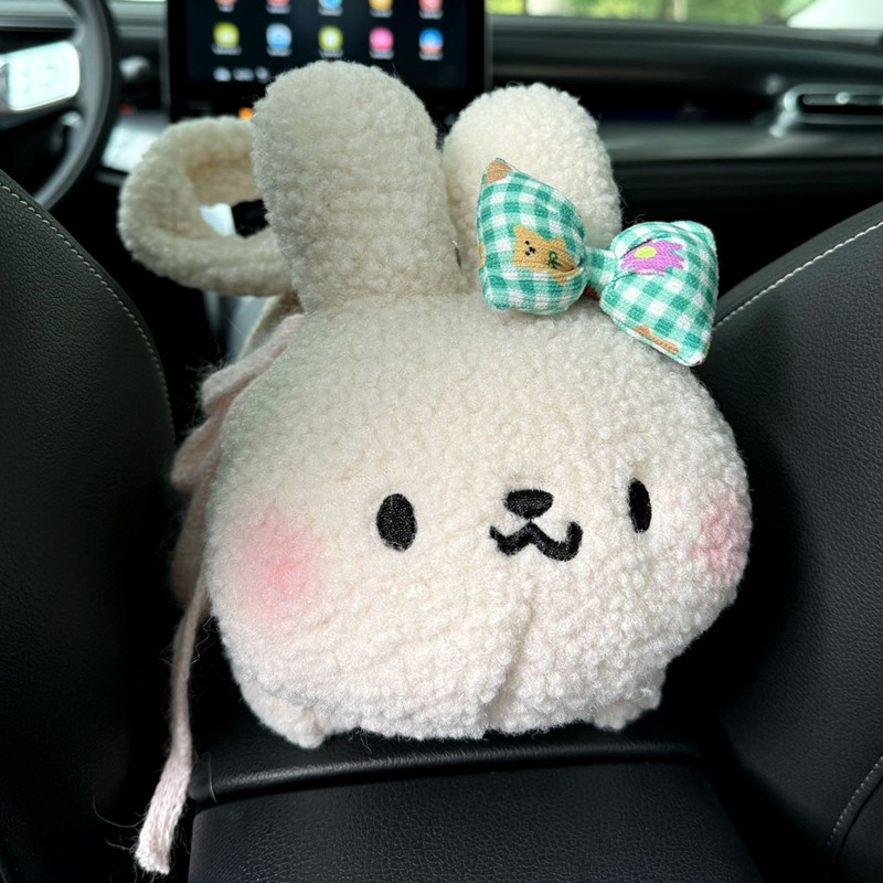 车载纸巾盒2024新款可爱毛绒小兔汽车椅背悬挂式挂袋车用抽纸盒女