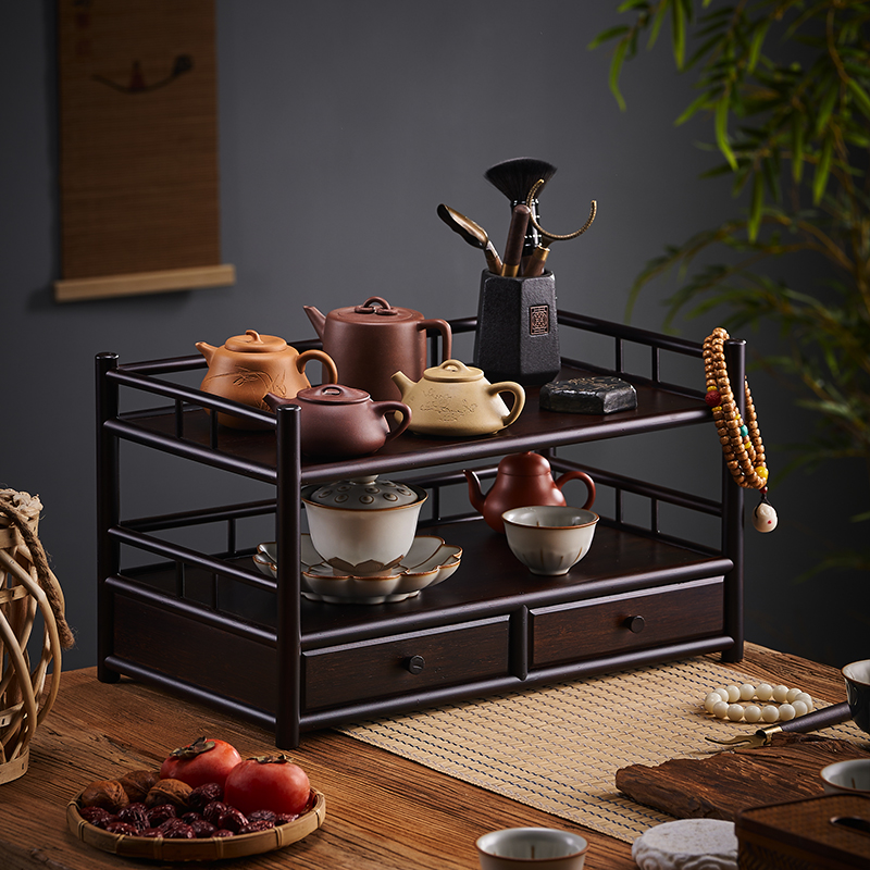 茶具置物架茶杯茶壶架子桌面小博古架竹制茶叶架茶棚都承盘中式