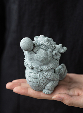 青砂石国潮风泡泡龙居家中式动物桌面摆件创意水族鱼缸造景装饰品