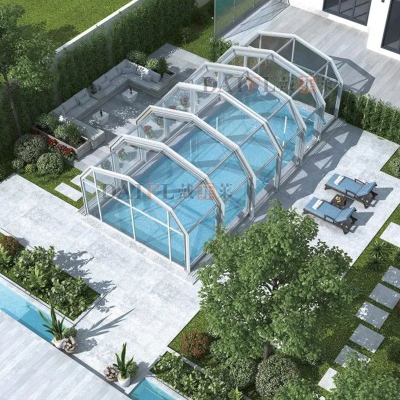 可折叠移动阳光房户外泳池预防违建伸缩智能电动天井别墅封阳台