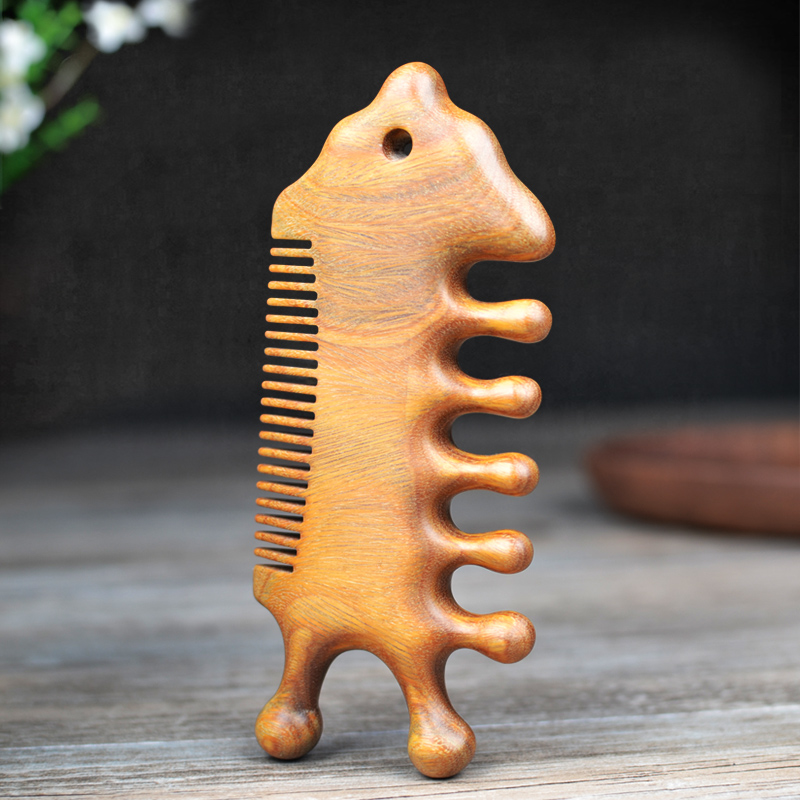 头部经络按摩梳子绿檀木梳通女士面部头疗养宽大齿护发按摩木梳子