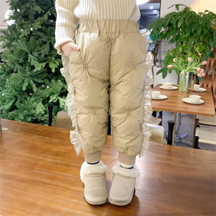 加绒花边女宝宝三层加厚外穿棉裤 一条过冬儿童冬季 子秋冬款 女童裤