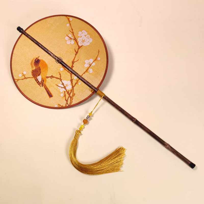 桃枝栖雀图宋扇复古腰扇可旋转折叠卷曲宋锦包边紫竹长柄定制舞蹈,家居饰品,工艺扇/团扇/喜扇/折扇,淘宝优惠券,粉丝福利购,淘宝优惠卷