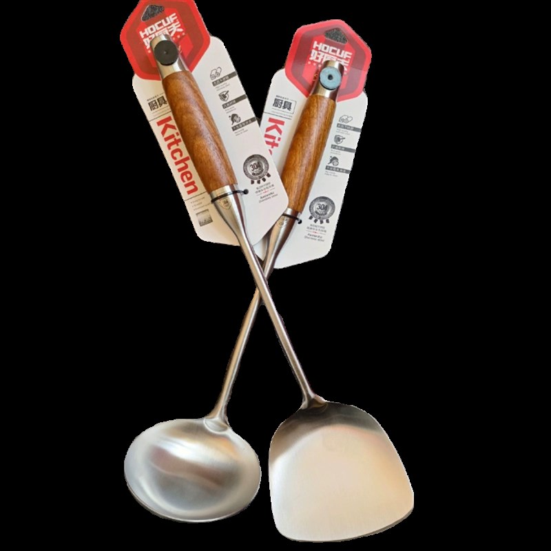 好厨夫0071 2花梨木304不锈钢锅铲锅勺大号长木柄炒菜铲子汤勺