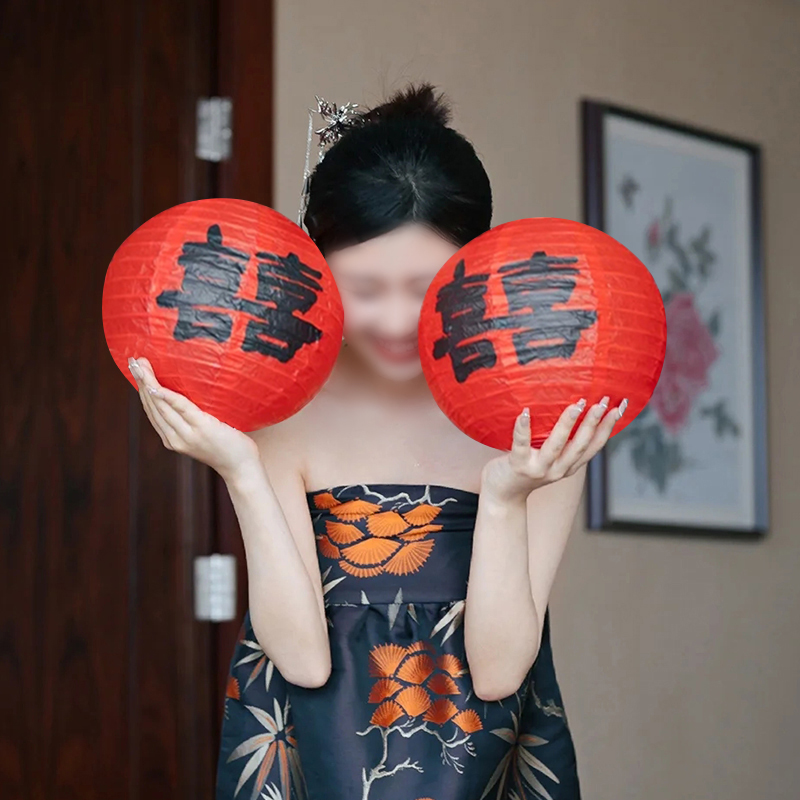 接亲伴娘喜字醒狮灯笼婚礼拍摄道具婚庆中式结婚婚房布置装饰狮子