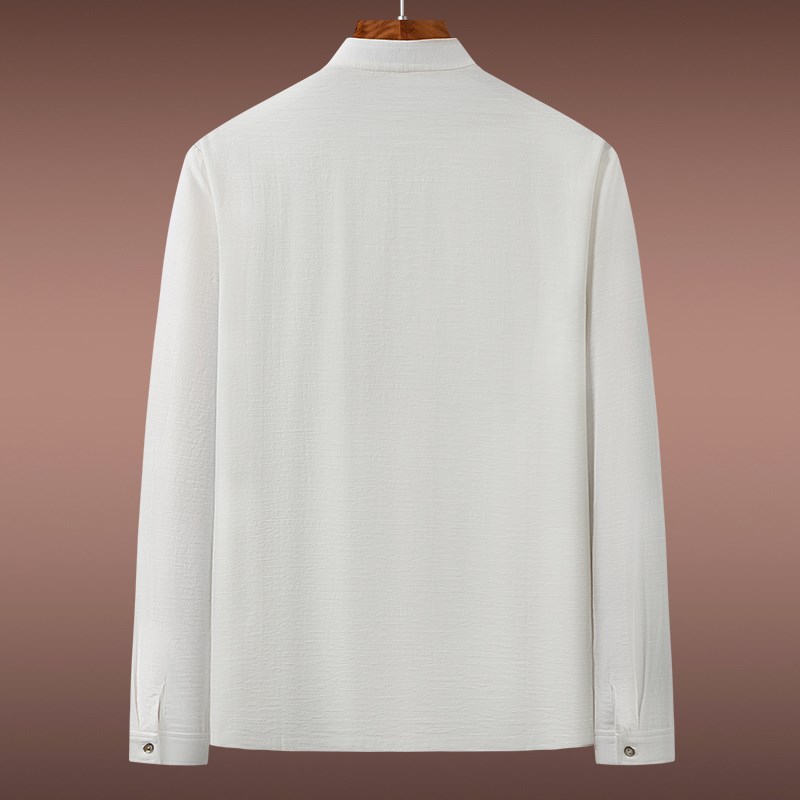 中式男装衬衫中青年立领盘扣唐装男士衬衣禅意佛系复古打底衫白色