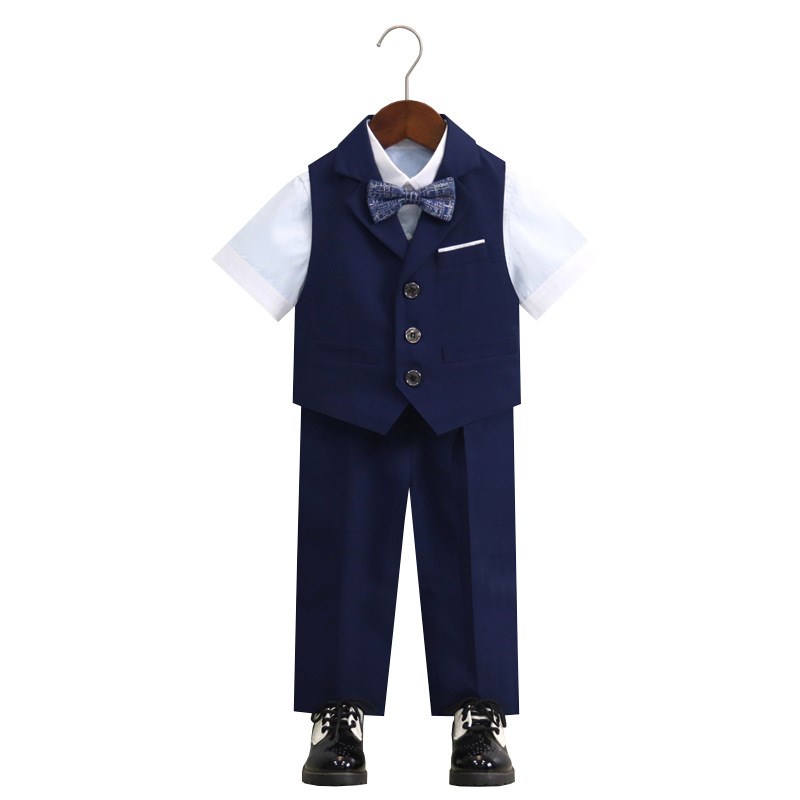 儿童西装套装夏季男童英伦风小西服花童礼服男孩宝宝演出服背带裤