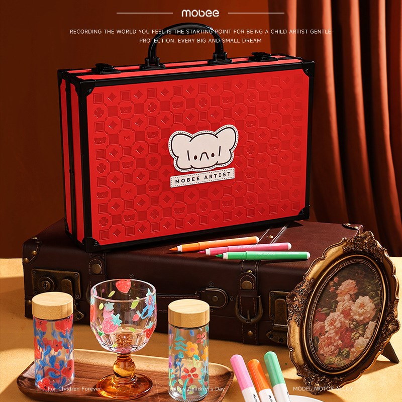 mobee儿童直液式丙烯马克笔水彩画笔礼盒画画工具小学生绘画套装