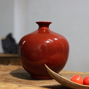 新中式国潮插花复古陶瓷红色花瓶客厅玄关侘寂风宋代美学装饰摆件