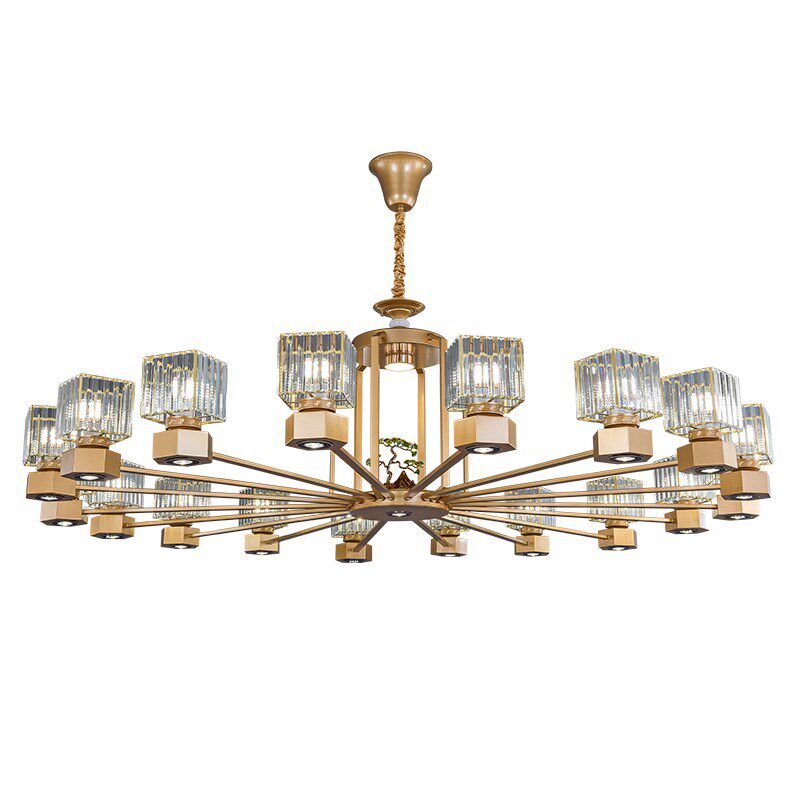 新中式金色水晶吊灯餐饮店带射灯酒饭店别墅包间包厢超大圆桌吊灯