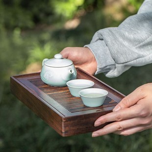 汉唐户外实木小茶盘便携旅行露营茶托盘储水小型茶台干泡茶具套装