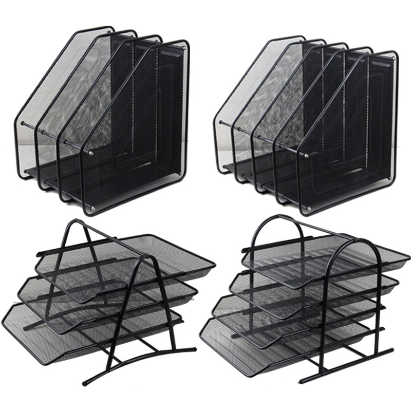 网状四层文件架子收纳盘资料栏篮书档案框筐金属铁质文件盘座多层