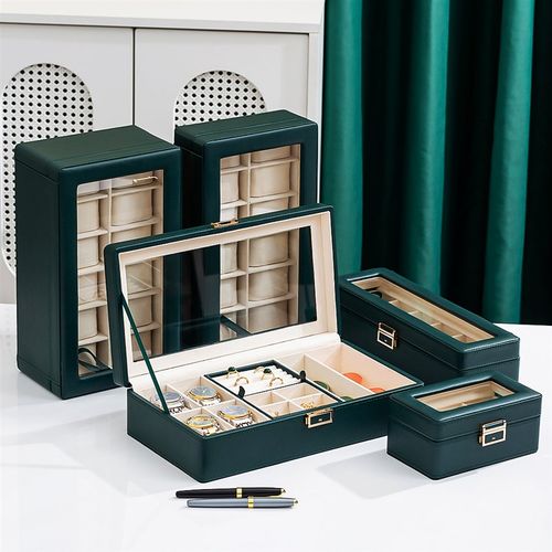 家用男士女士绿色手表首饰收纳盒高档精致饰品手表存放盒防尘开窗