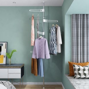 晾衣架立柱竖式落地顶天立地单杆凉置物架伸缩卧室V内阳台窗户挂