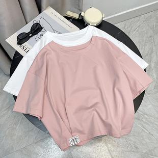 上衣 学生宽松ins潮小个子漏肚脐纯棉短袖 高腰短款 t恤女夏2025新款