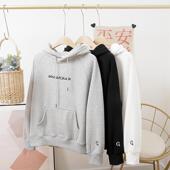 套头卫衣女2025秋冬季 上衣 学生宽松加绒加厚连帽白色长袖 新款 韩版