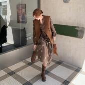 咖色美拉德马甲连衣裙套装 裙两件套 气质刺绣衬衫 女秋2025新款 法式