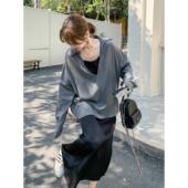 慵懒风韩系黑色吊带裙套装 两件套休闲显瘦 小心机衬衫 裙女夏季 新款