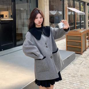 灰色娃娃领呢子大衣女2024新款 秋冬小个子高级感超好看毛呢厚外套