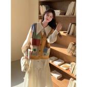 米白色法式 学院风针织马甲两件套 2025新款 娃娃领连衣裙套装 女秋季