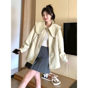 甜美小个子超好看上衣潮 法式 奶黄色短款 娃娃领外套女春秋2025新款