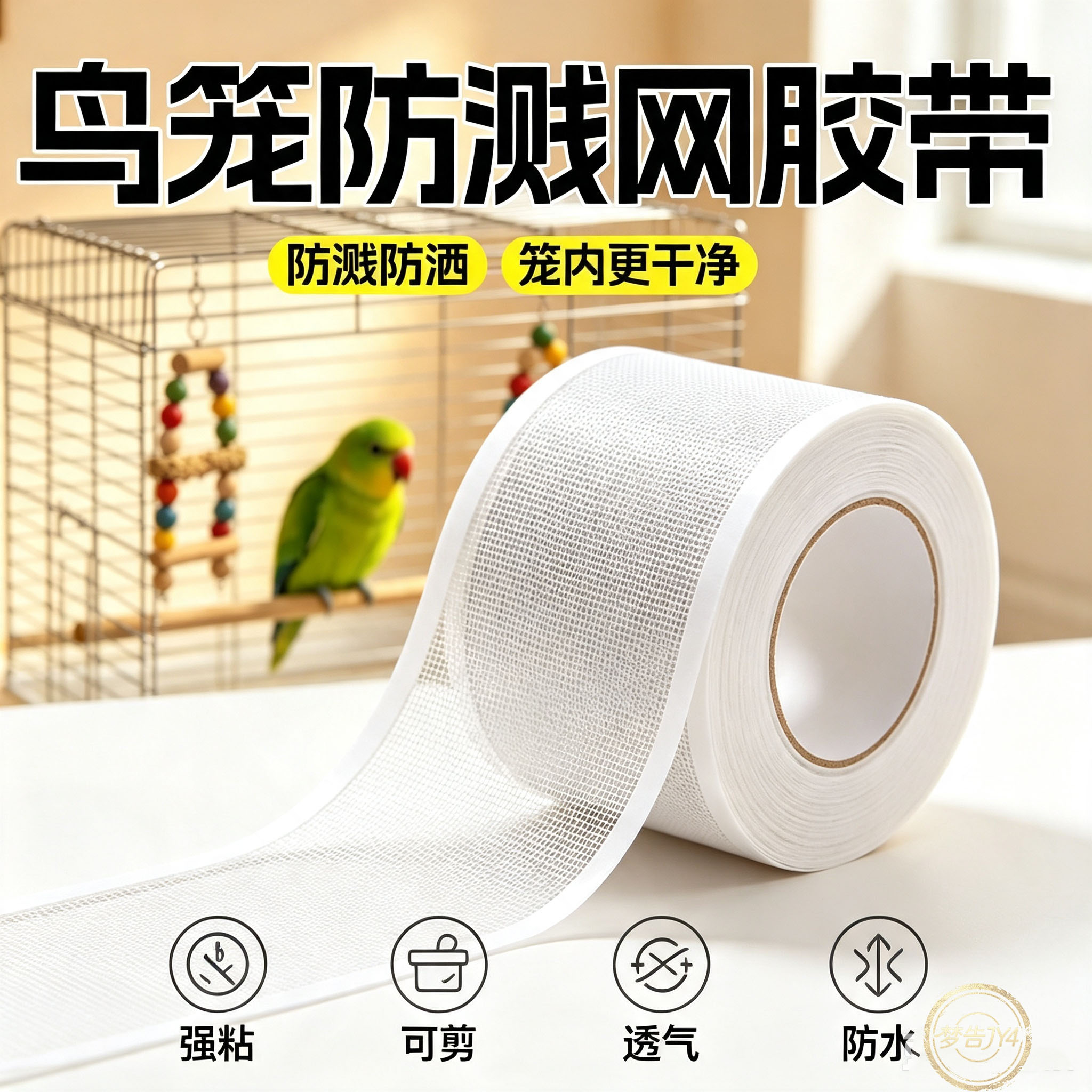 鸟笼防溅防撒食强粘透气纱网贴