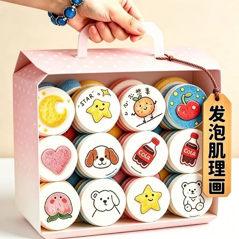 整箱批发高颜值发泡肌理画儿童手工diy加厚木浆棉压缩片互动玩具