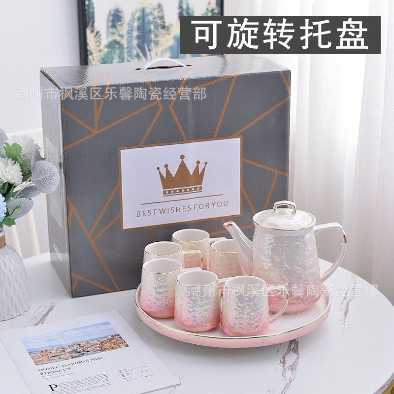 新款浅绿咖啡具套装带旋转托盘欧式下午茶大容量茶杯高颜值咖啡杯