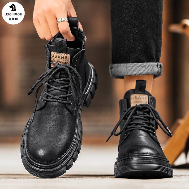 马丁靴男高帮休闲皮靴秋季新款内增高男鞋10cm爆款厚底中帮皮鞋男